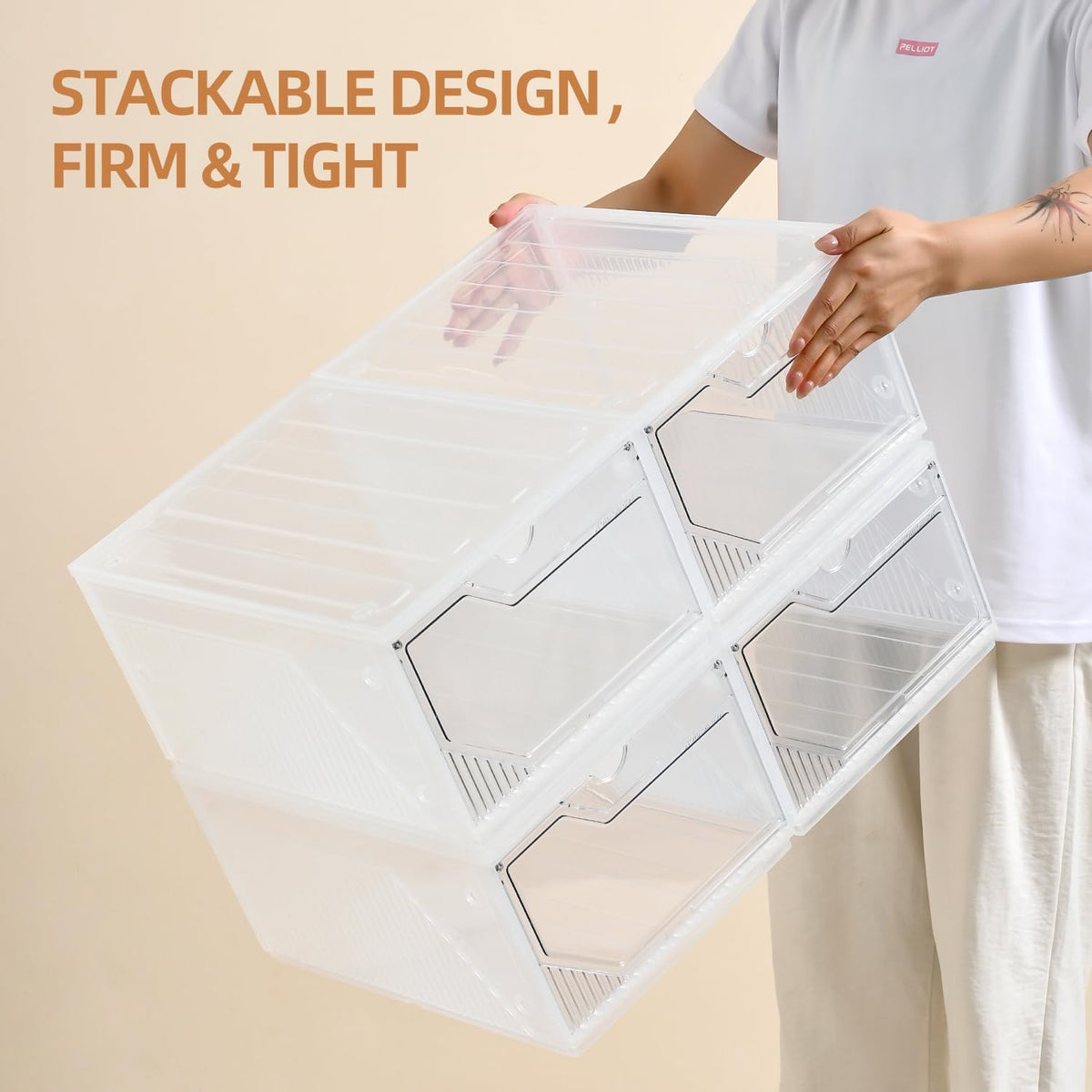 Modular XX-Large Shoe Organizer,Shoe Storage Organizer,10 Pack Shoe Box Clear Plastic