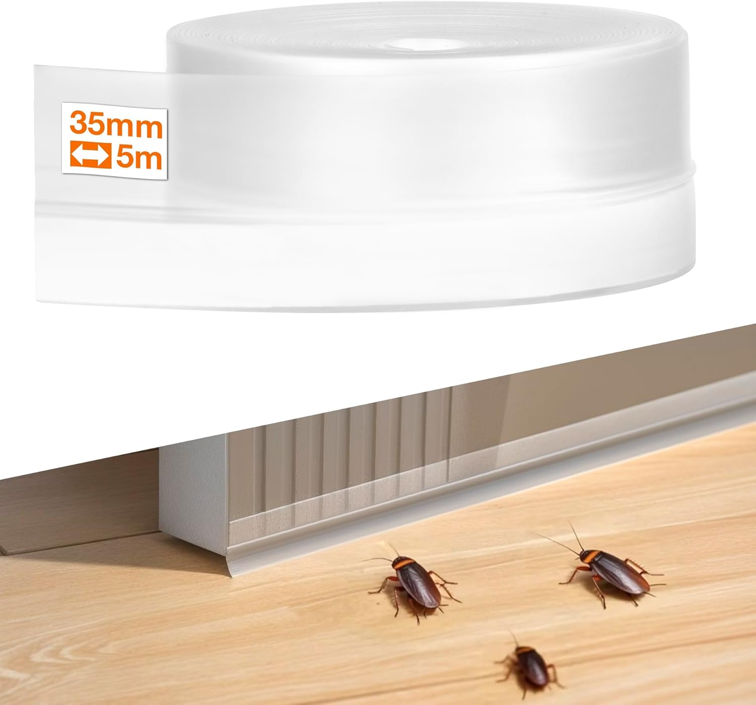 RECAPS 35mm 16.4 Feet Silicone Weather Stripping Door Seal, Transparent Under Door Gap Filler for