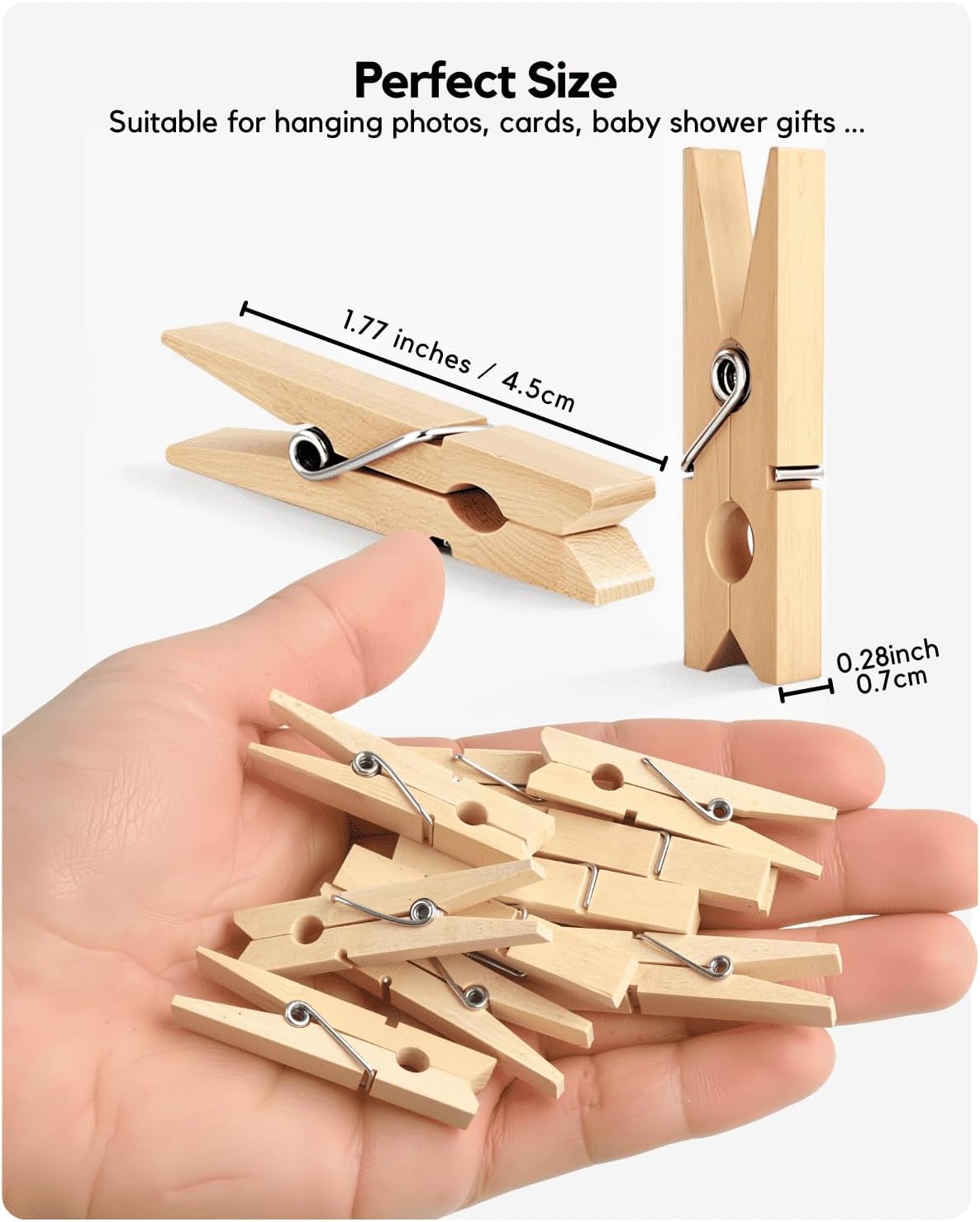 Clothes Pins Wooden Clothespins for Photo 1.77 Inch 50 PCS, Small Wood Clips Close Pin for