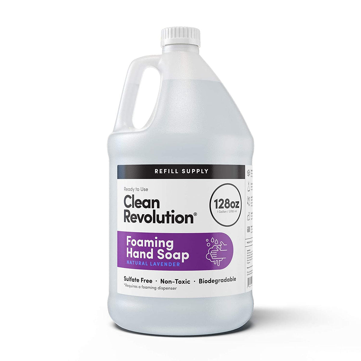 Clean Revolution Foaming Hand Soap Refill Supply Container. Ready to Use Formula. Natural Lavender