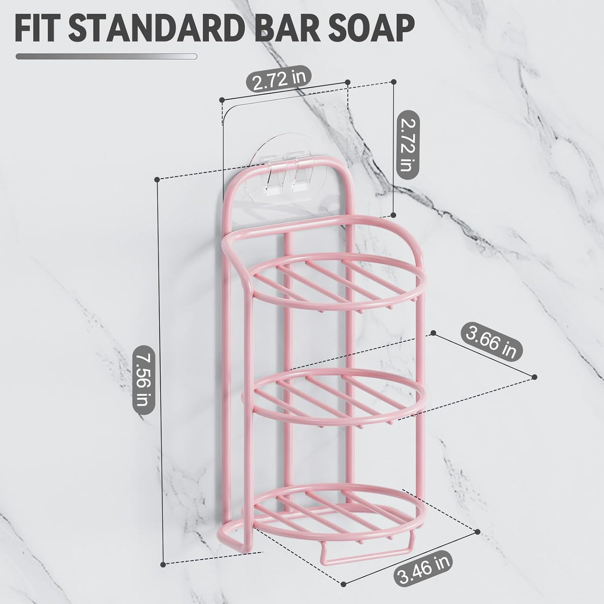 Pink 3-Tier Shower Soap Shampoo Bar Holder, Self Adhesive & Freestanding Draining Soap Dish Caddy