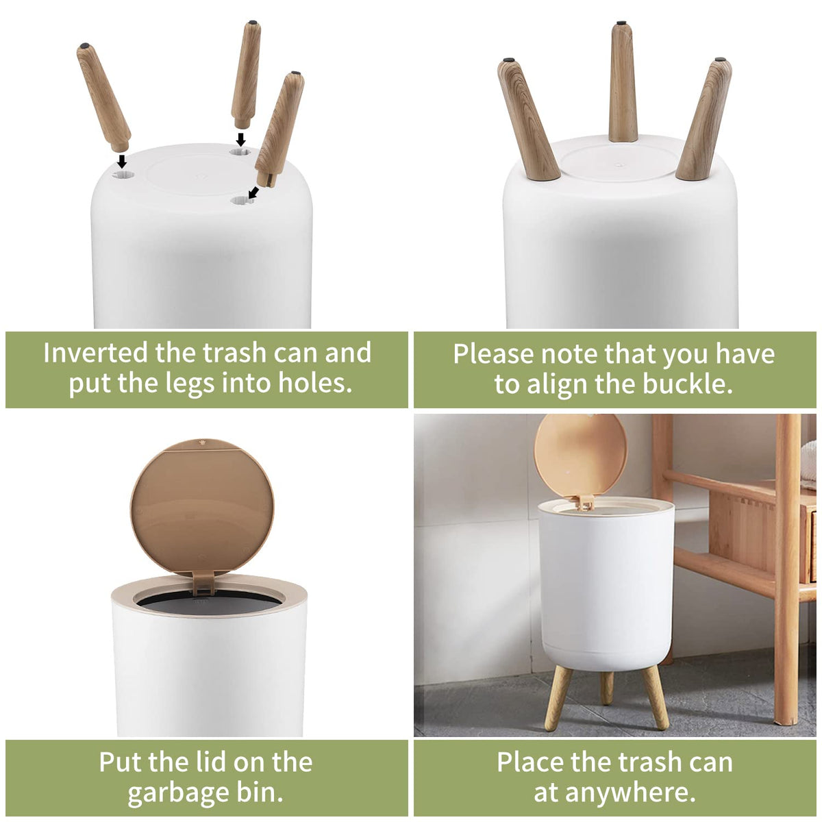 Trash can，7Liter/1.8 Gallon Garbage can with Press top Lid，Nordic Modern Waste Basket，Plastic Trash
