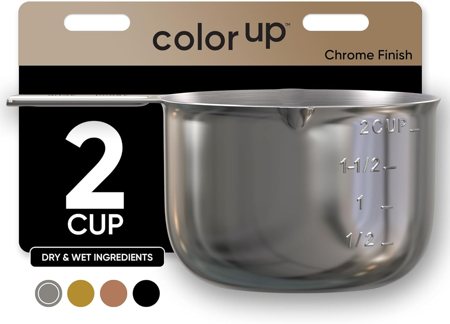 Color Up 2 Cup Measuring Cup, 480ml Stainless Steel Metal, Easy-Pour Spouts, Engraved Markings