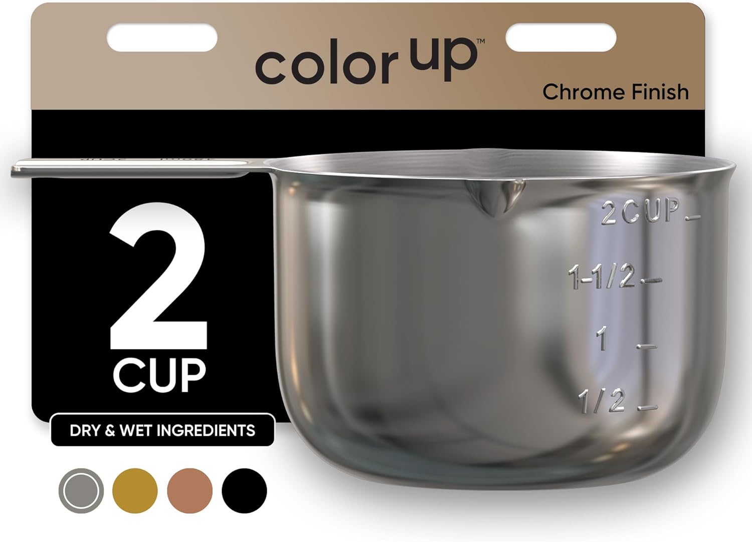 Color Up 2 Cup Measuring Cup, 480ml Stainless Steel Metal, Easy-Pour Spouts, Engraved Markings