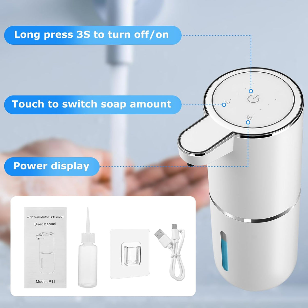 2 Pack Automatic Soap Dispensers,12.8oz/380ml USB Touchless Automatic Foaming Soap