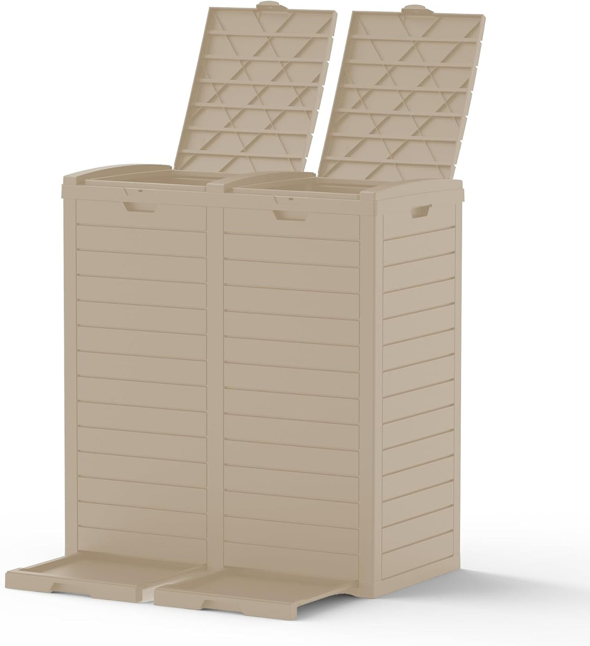 62 Gallon Outdoor Trash Can, Waterproof Resin Trash Can with Layered Lid and Drip Tray, Perfect for