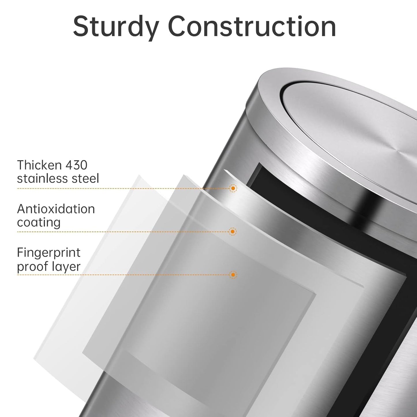 Mbillion Small Trash Can with Swing Lid 4 Gallons/15 Liter, Mini Trash Can with lid, Stainless