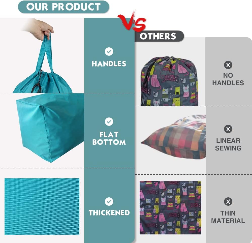 Tear Proof Nylon Laundry Bag with Handles,Hamper Liner with Drawstring Closure for Travel,Dirty