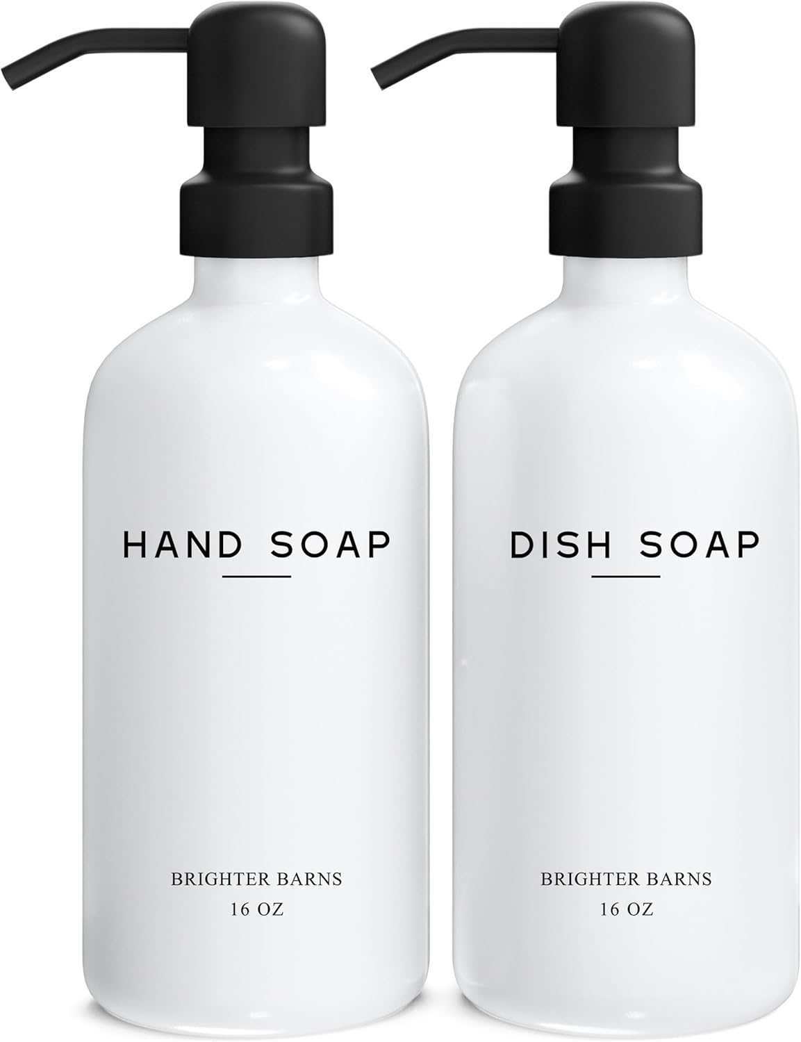White Glass Hand and Dish Soap Dispenser Set by Brighter Barns - Kitchen Soap Dispenser & Stainless