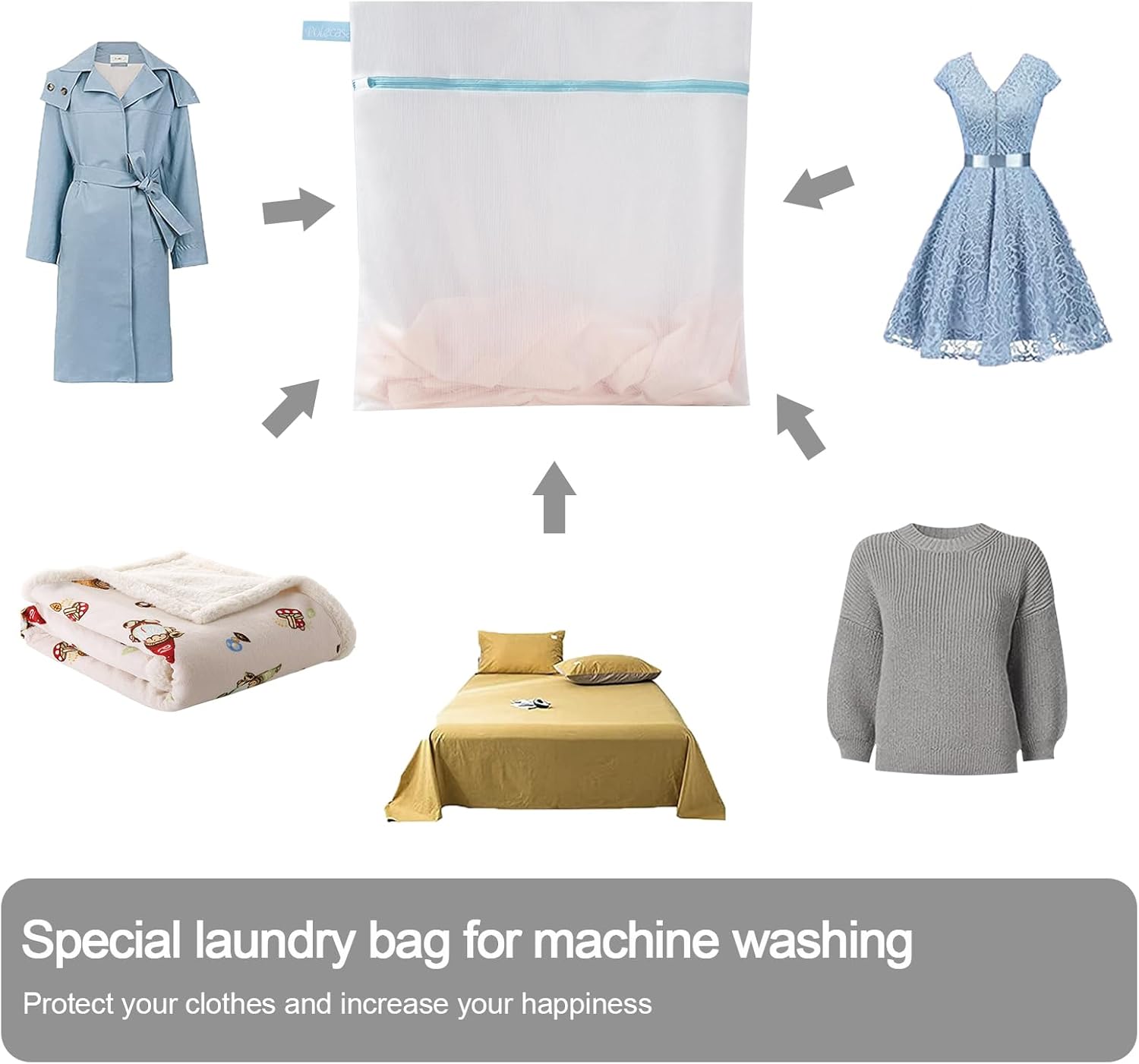 Polecasa 2Pcs 24 x 24 Inches Extra Durable Fine Mesh Laundry Bags with Sturdy Zipper for Delicates