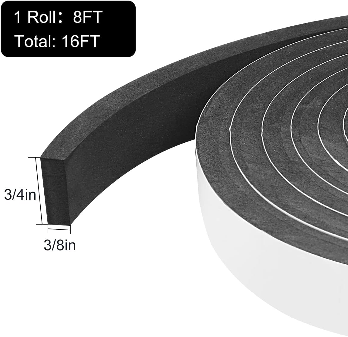 2 Rolls Weather Stripping Door Seal, 3/4'' W x 3/8'' T Foam Tape Close Cell, Single Sided Weather