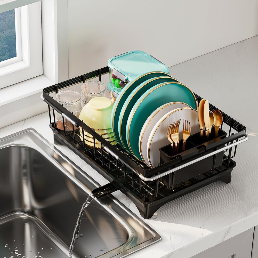 Small Dish Drying Rack in Sink, Expandable Stainless Steel Dish Drainers for Kitchen Counter, with
