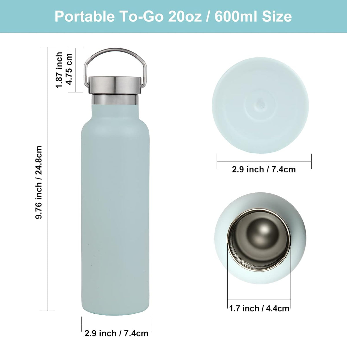 Neihepal 20 oz Insulated Water Bottles Bulk 8 Pack,Stainless Steel Double Wall Sport Bottle with