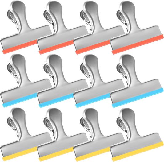 HOUSE AGAIN 12 Small Pack Stainless Steel Chip Bag Clips Covered with Silicone - NO More Sharp