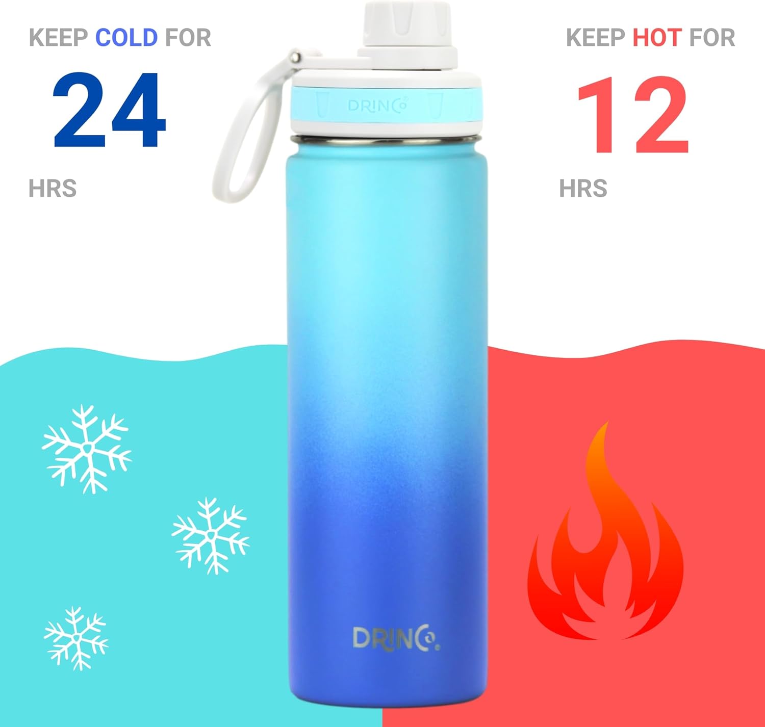 DRINCO Stainless Steel Water Bottle Spout Lid Vacuum Insulated Double Wall Water Bottle Wide Mouth