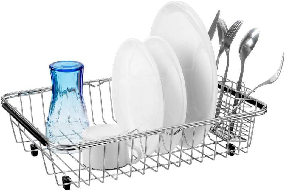 SANNO Expandable Dish Drying Rack Over Sink Dish Rack Shelf in Sink or On Countertop with Stainless