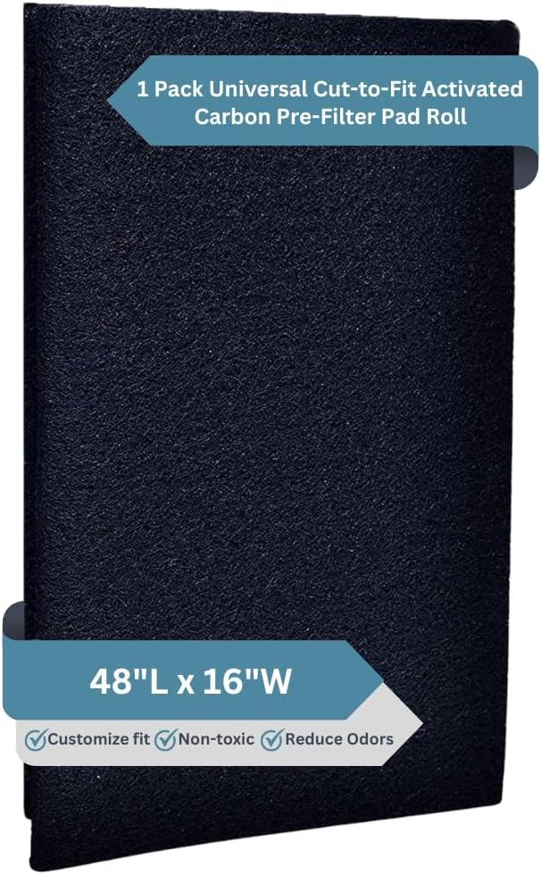 Activated Carbon Filter Pad - Cut To Fit Air Filter Roll for Improved Filtration - Universal Carbon