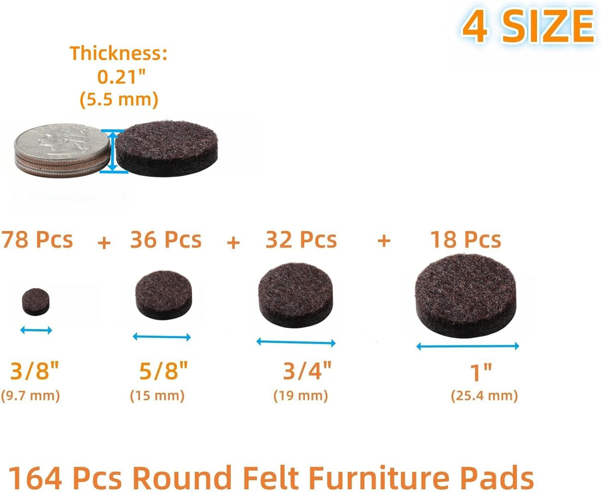 Felt Furniture Pads for Hardwood Floors 164 Piece, Furnigear Anti Scratches Felt Pads for Round