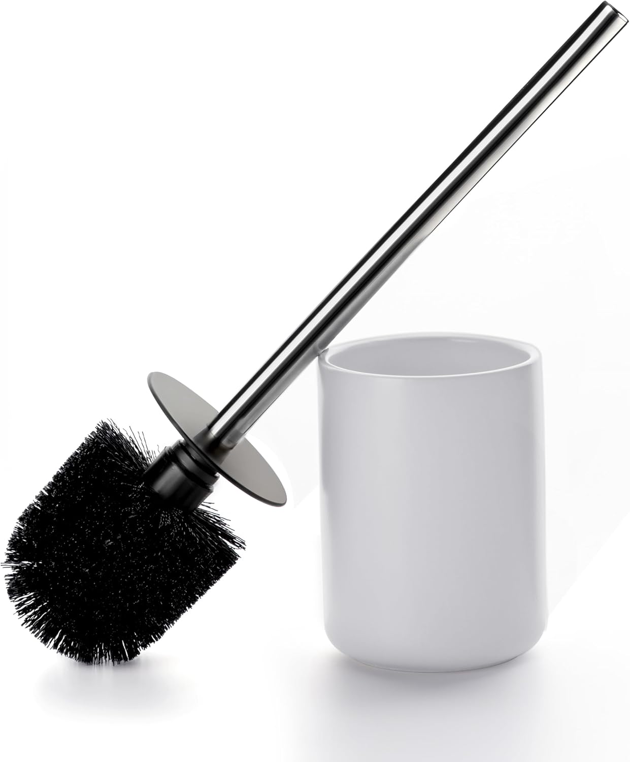 Ceramic Toilet Brush & Holder Set - Freestanding Deep-Cleaning Toilet Bowl Cleaner Brush, Stainless