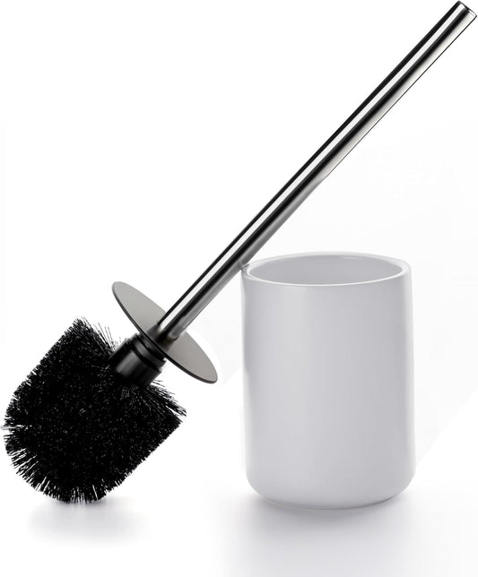 Ceramic Toilet Brush & Holder Set - Freestanding Deep-Cleaning Toilet Bowl Cleaner Brush, Stainless