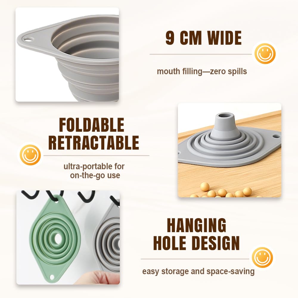 Kitchen Funnel Set 3 Pack, Collapsible Silicone Funnels for Filling Water Bottles & Small Bottles |