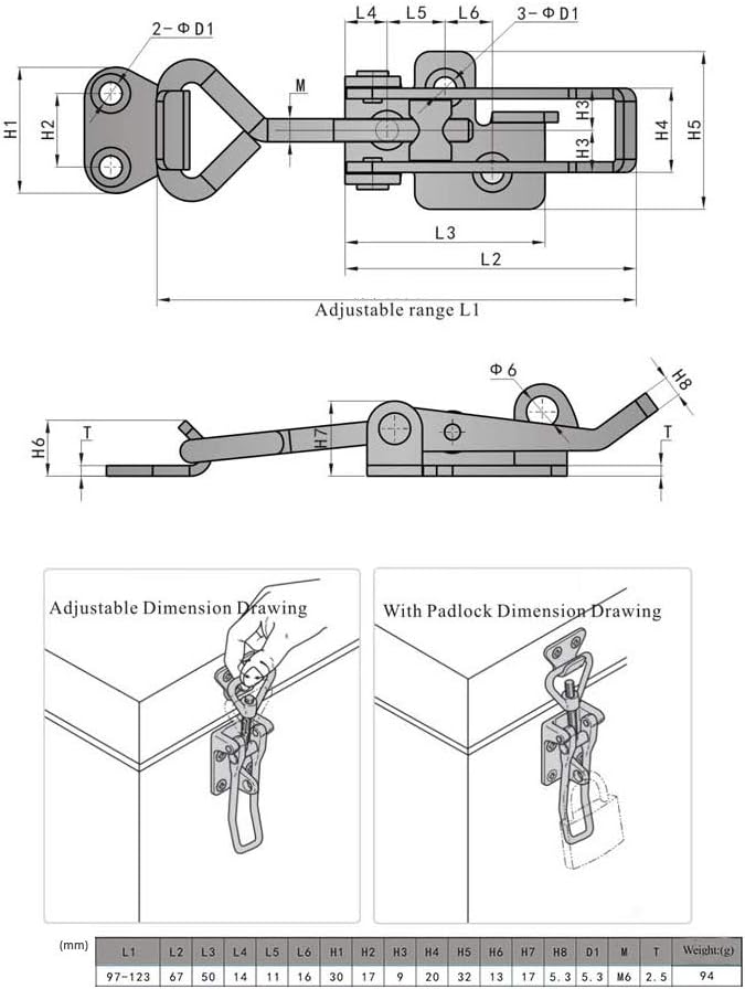 Adjustable Latch Buckle Cabinet Boxes Lever Handle Toggle Catch Latch Lock,Silver,Adjustable