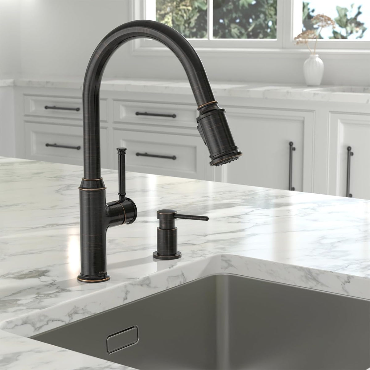 Lava Odoro Bronze Soap Dispenser for Kitchen Sink, Modern Brass Built in Countertop Pump Dispenser