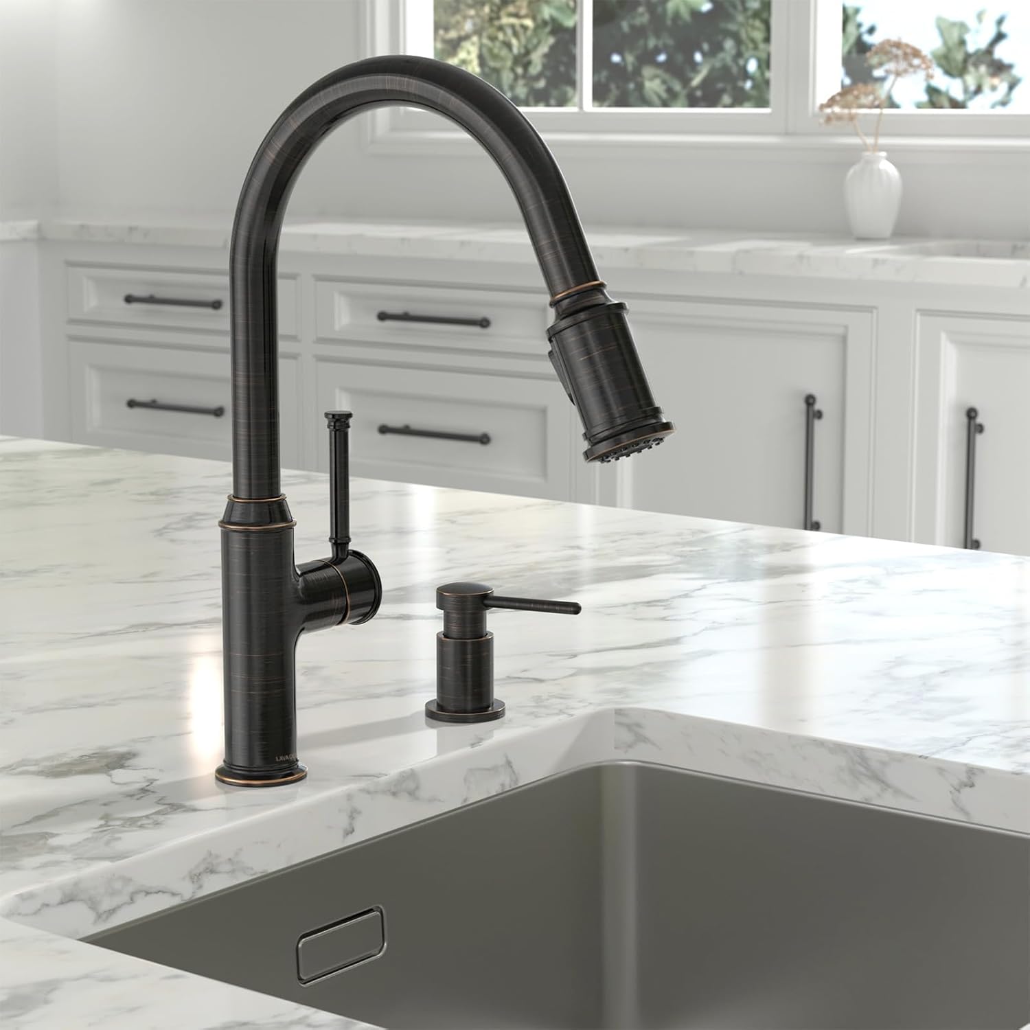 Lava Odoro Bronze Soap Dispenser for Kitchen Sink, Modern Brass Built in Countertop Pump Dispenser