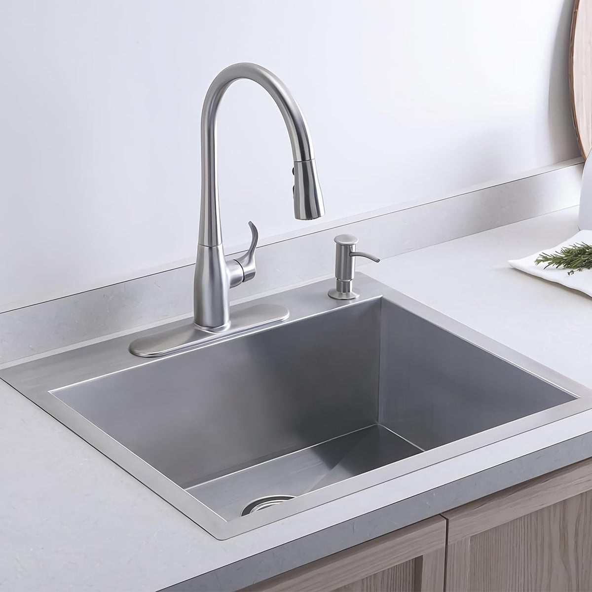 21.6x17.7 inch Drop in Kitchen Sink, Handmade 304 Stainless Steel Sink with 2 Holes, 8.6" Deep