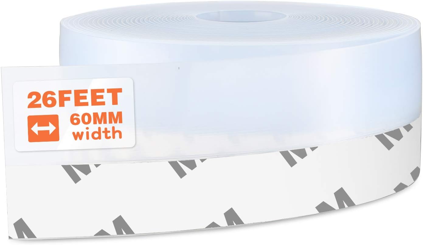 26 Feet Silicone Seal Strip, Transparent, 60MM - Door & Window Seal, Draft Stopper, Adhesive Tape