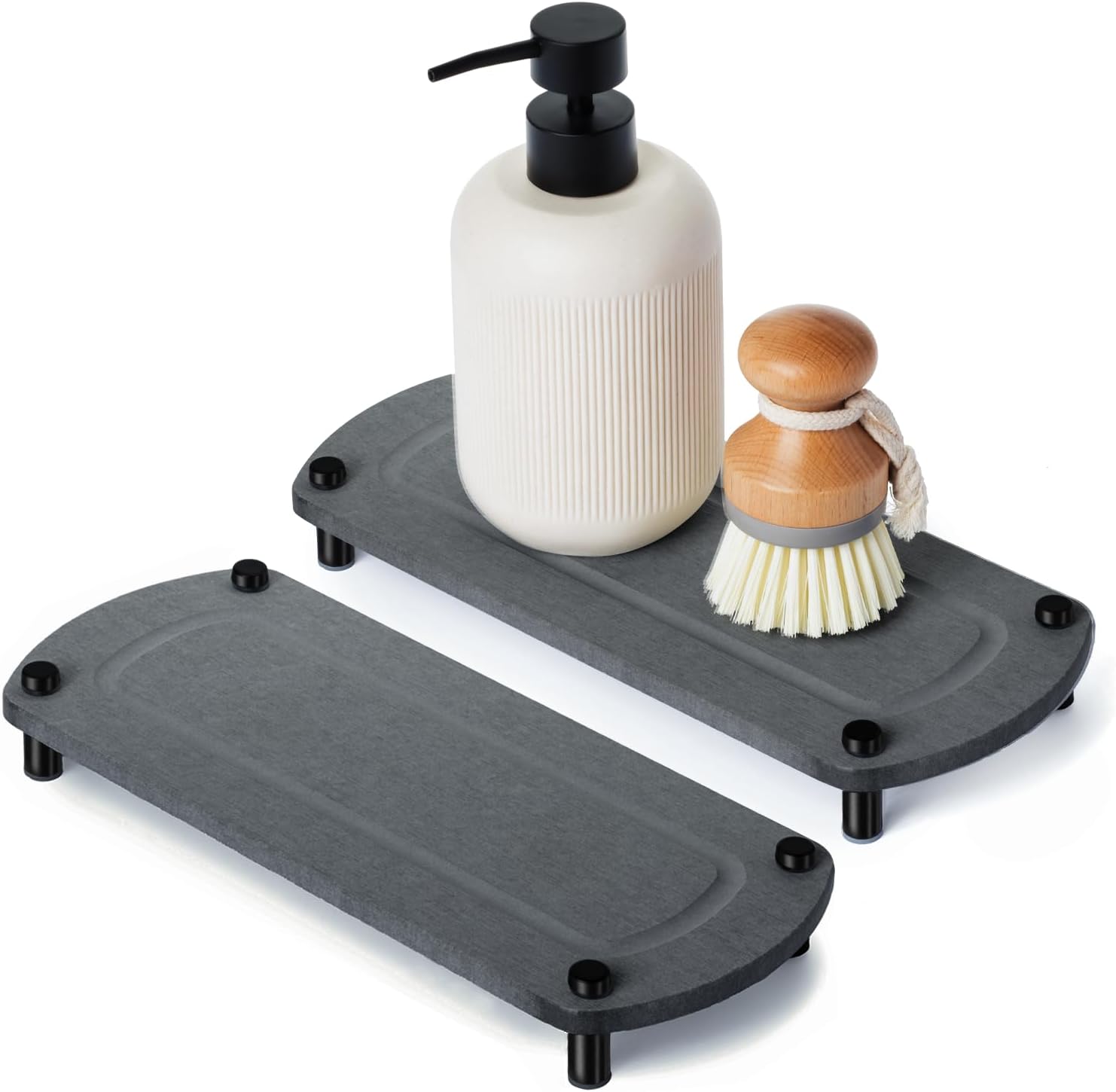 2PCS Instant Dry Sink Caddy Organizer, Fast Drying Sponge and Soap Dispenser Holder for Kitchen and