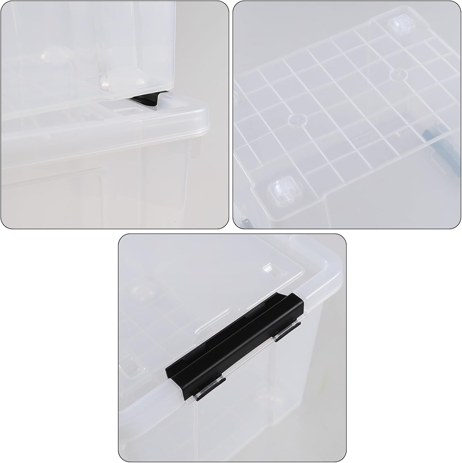Set of 4 34 L Stackable Plastic Storage Bins with Latching Lids and Wheels, Clear Home Organization