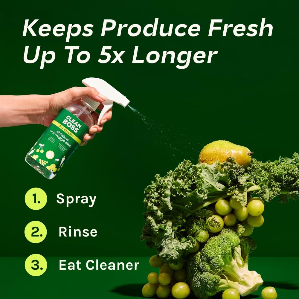 CleanBoss Eat Cleaner Triple-Action Fruit + Veggie Wash - 12 oz, Pack of 3 - Removes Harmful