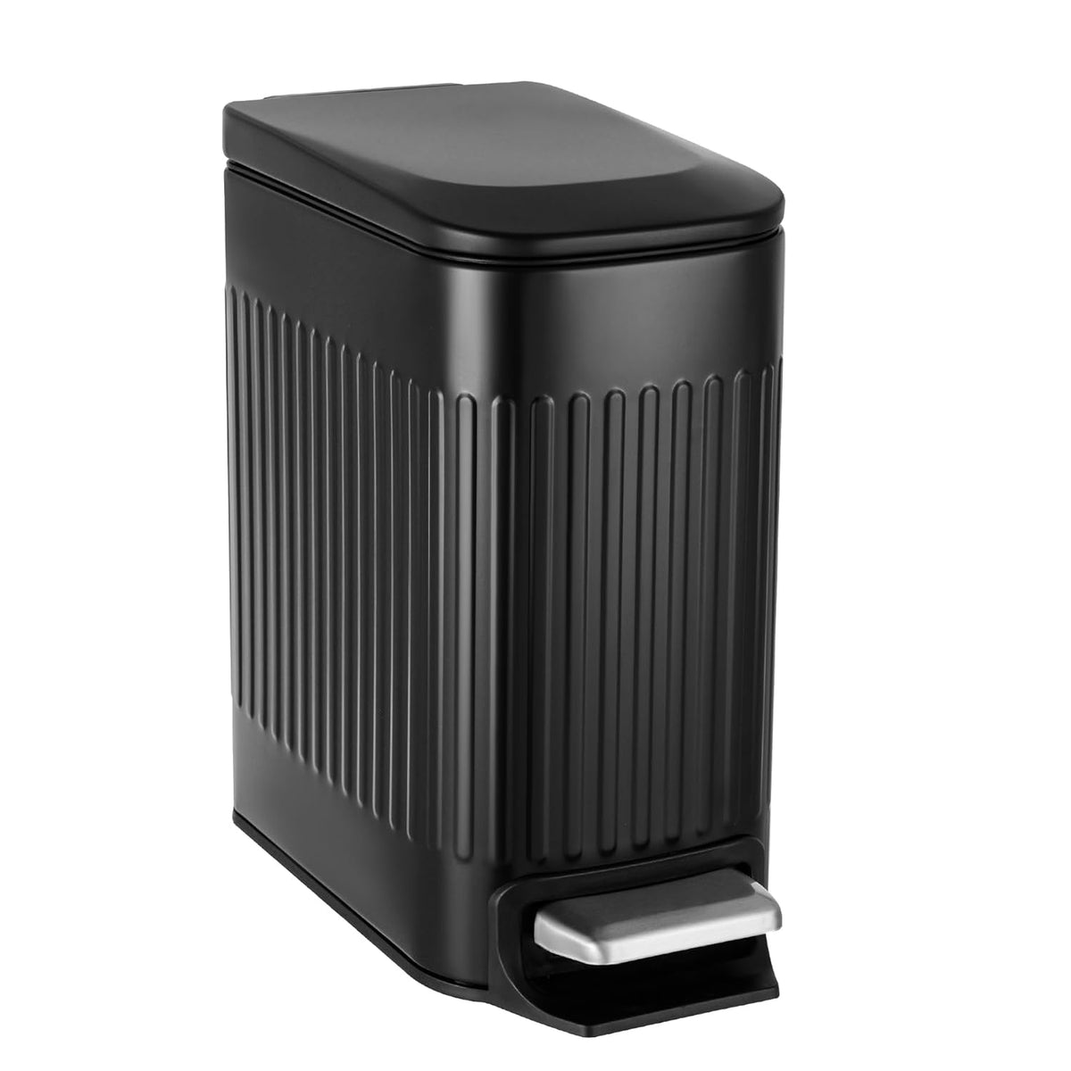 TrashAid Small Black Bathroom Trash Can with Lid Soft Close, 6 Liter / 1.6 Gallon, Stainless Steel
