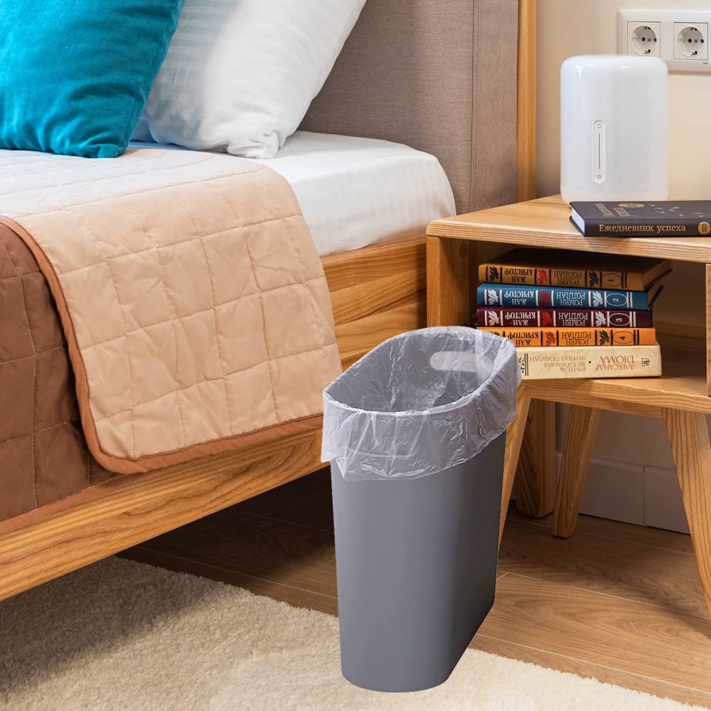 Small Trash Can Plastic Bathroom Wastebasket 3.2 Gallon Slim Garbage Container Bin with Handle for