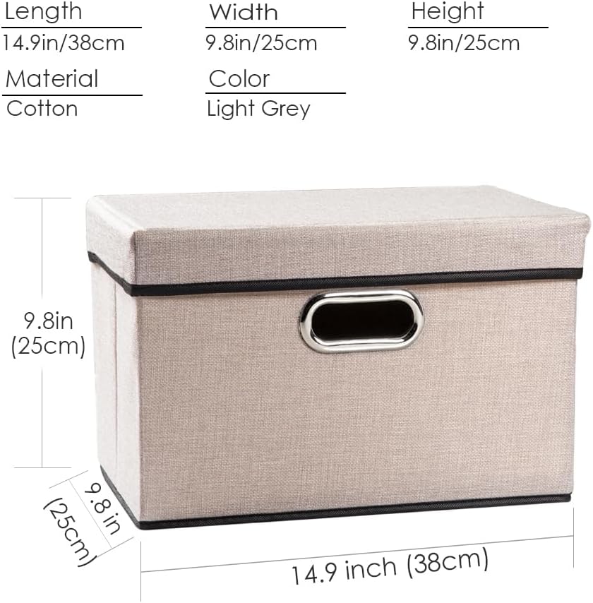 PRANDOM Foldable Storage Bin with Lid [1-Pack] Linen Fabric Decorative Storage Box Organizer
