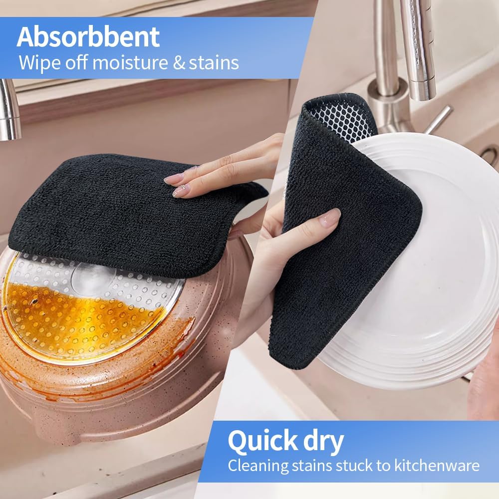 KinHwa Kitchen Washcloths for Dishes Absorbent Microfiber Dish Cloths Quick Dry Dish Rags with Poly