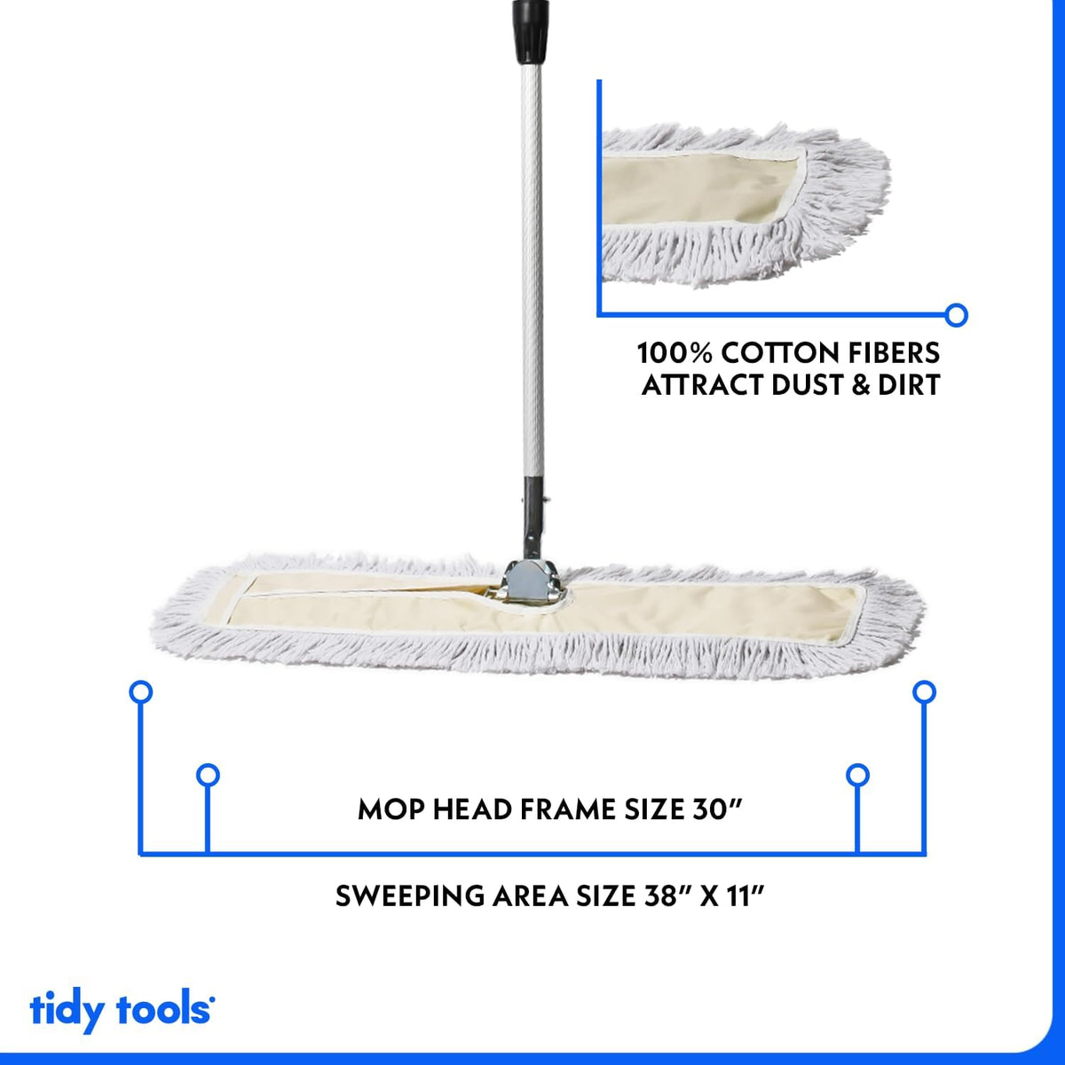 Commercial Dust Mop – 30 Inch Floor Sweeper for Hardwood, Reusable Cotton Mop Head, Extendable