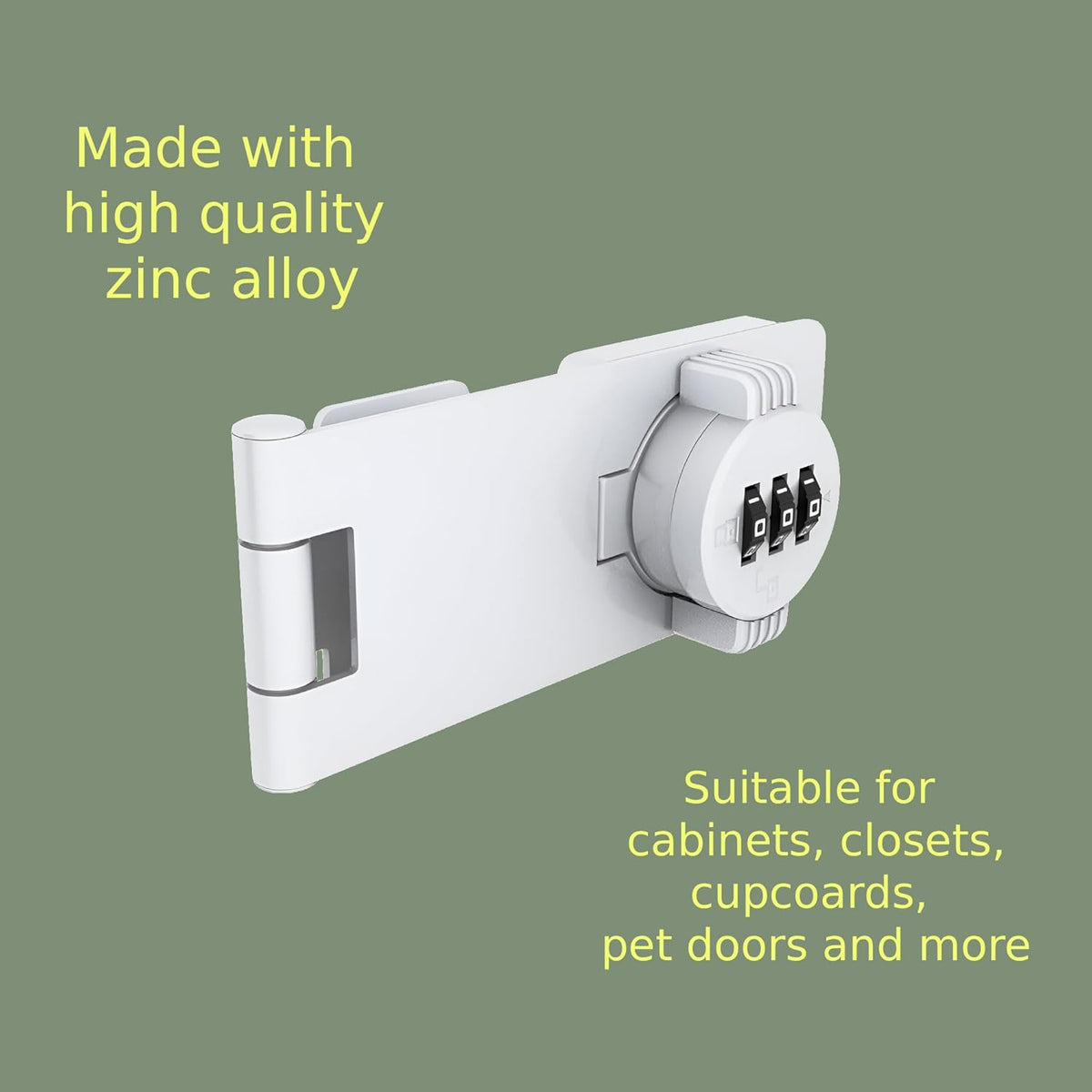 Keyless Combination Lock - 3-Digit Combination Lock for Doors - Twist Knob Hasp Latch Lock with