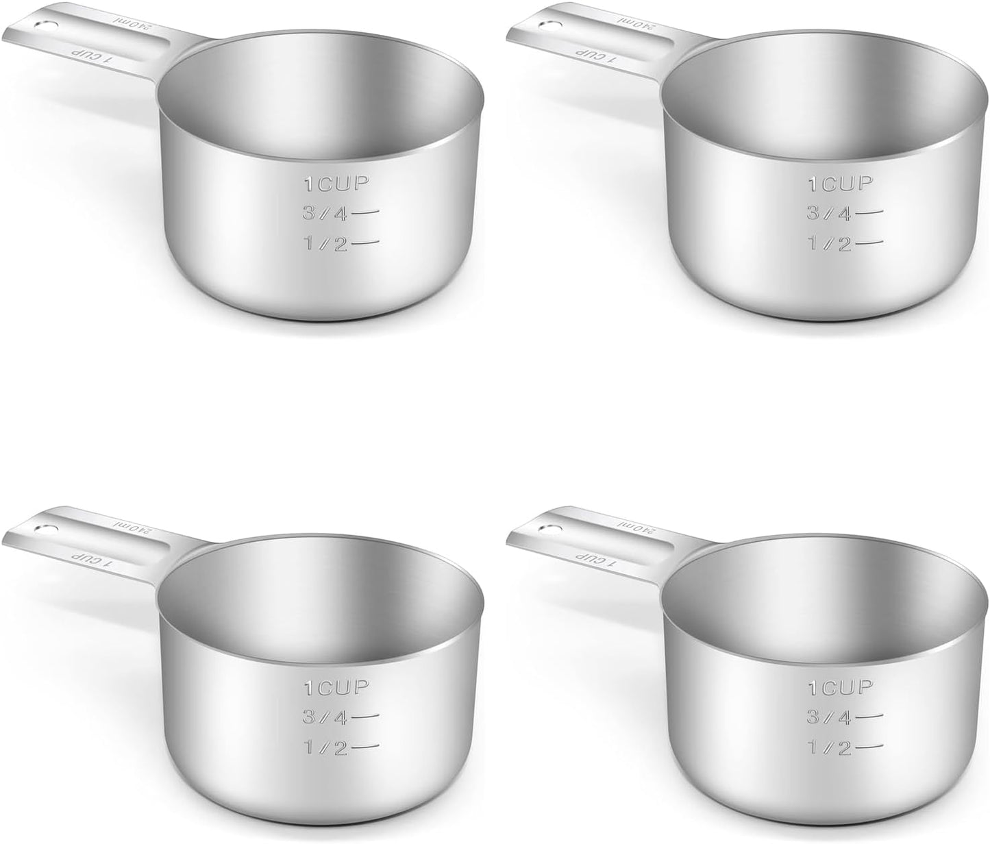 4PCS 1Cup (240ml, 8oz) Single Measuring Cup, Stainless Steel Measure Scoop, Metric and US
