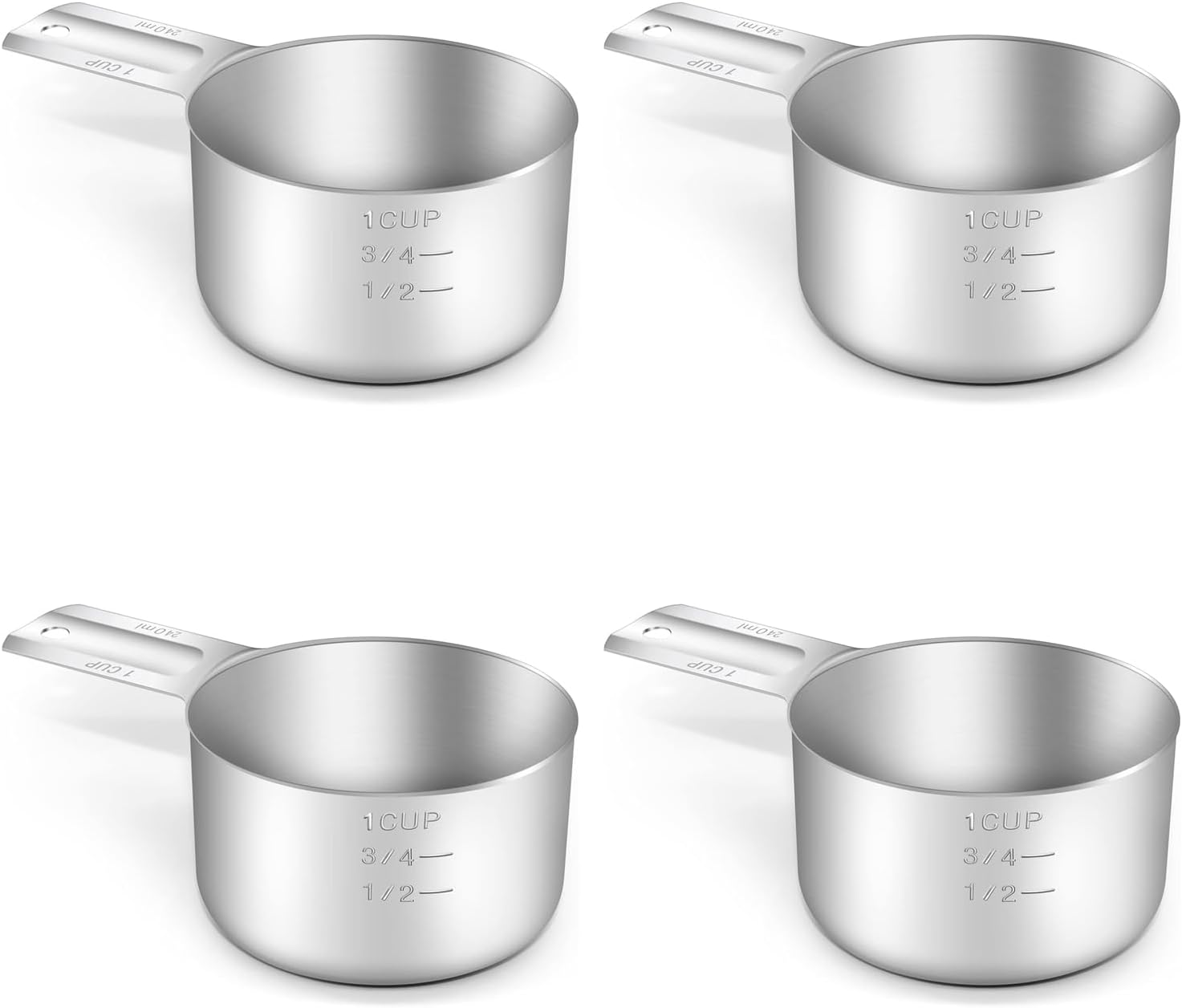 4PCS 1Cup (240ml, 8oz) Single Measuring Cup, Stainless Steel Measure Scoop, Metric and US