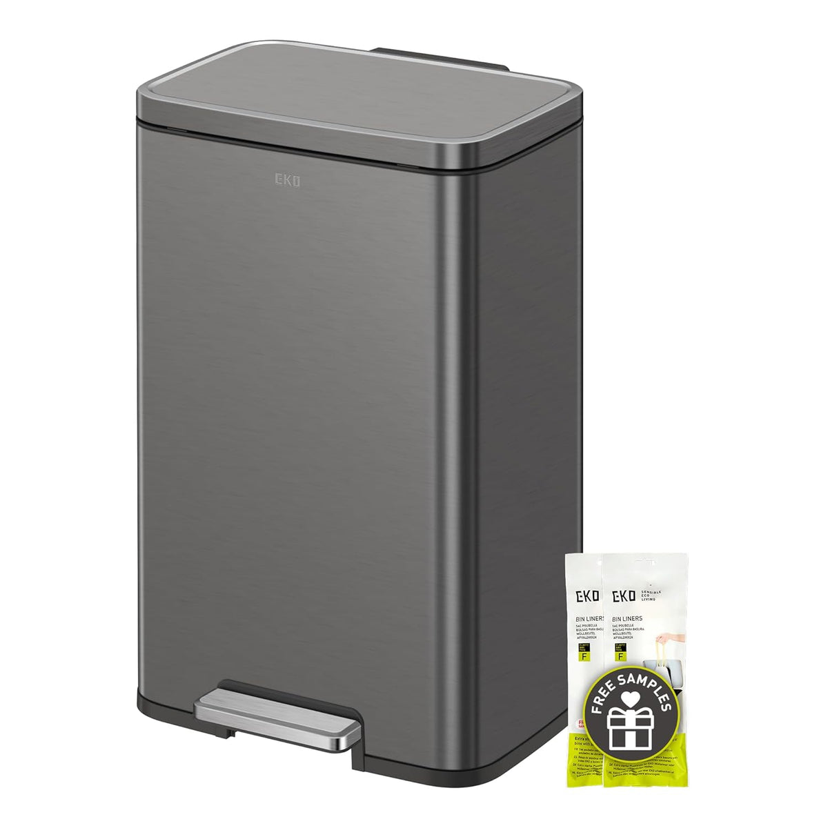 EKO Madison Gunmetal Stainless Steel 50 Liter/13.2 Gallon Step Trash Can with Inner Liner