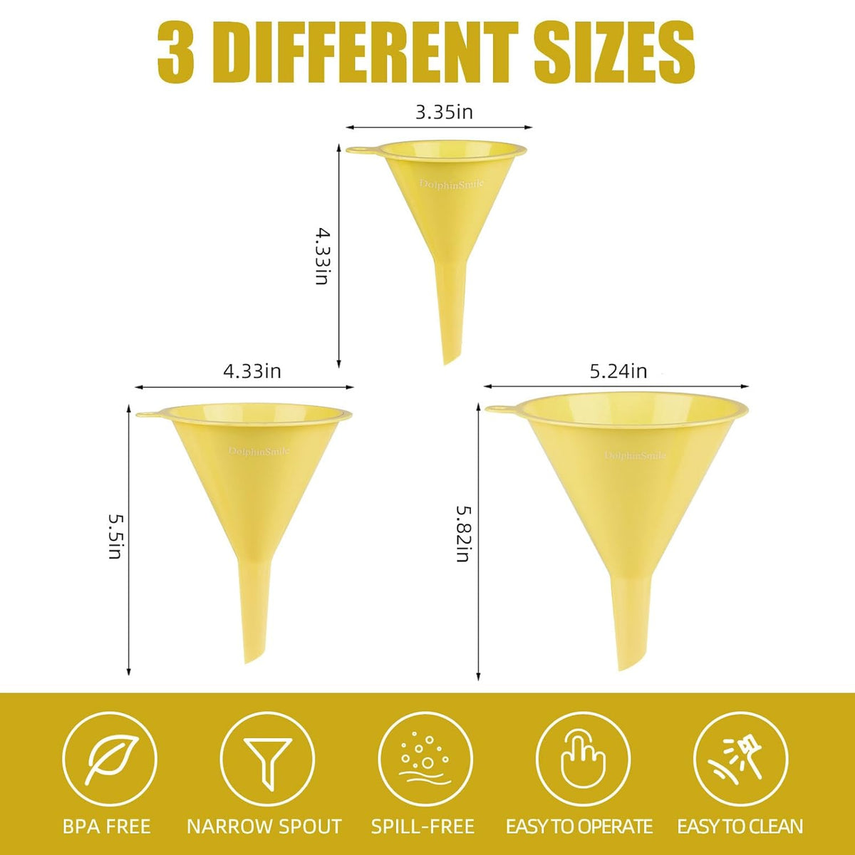 Plastic Kitchen Funnel Set of 3, Round Kitchen Funnels for Filling Bottles, Durable and