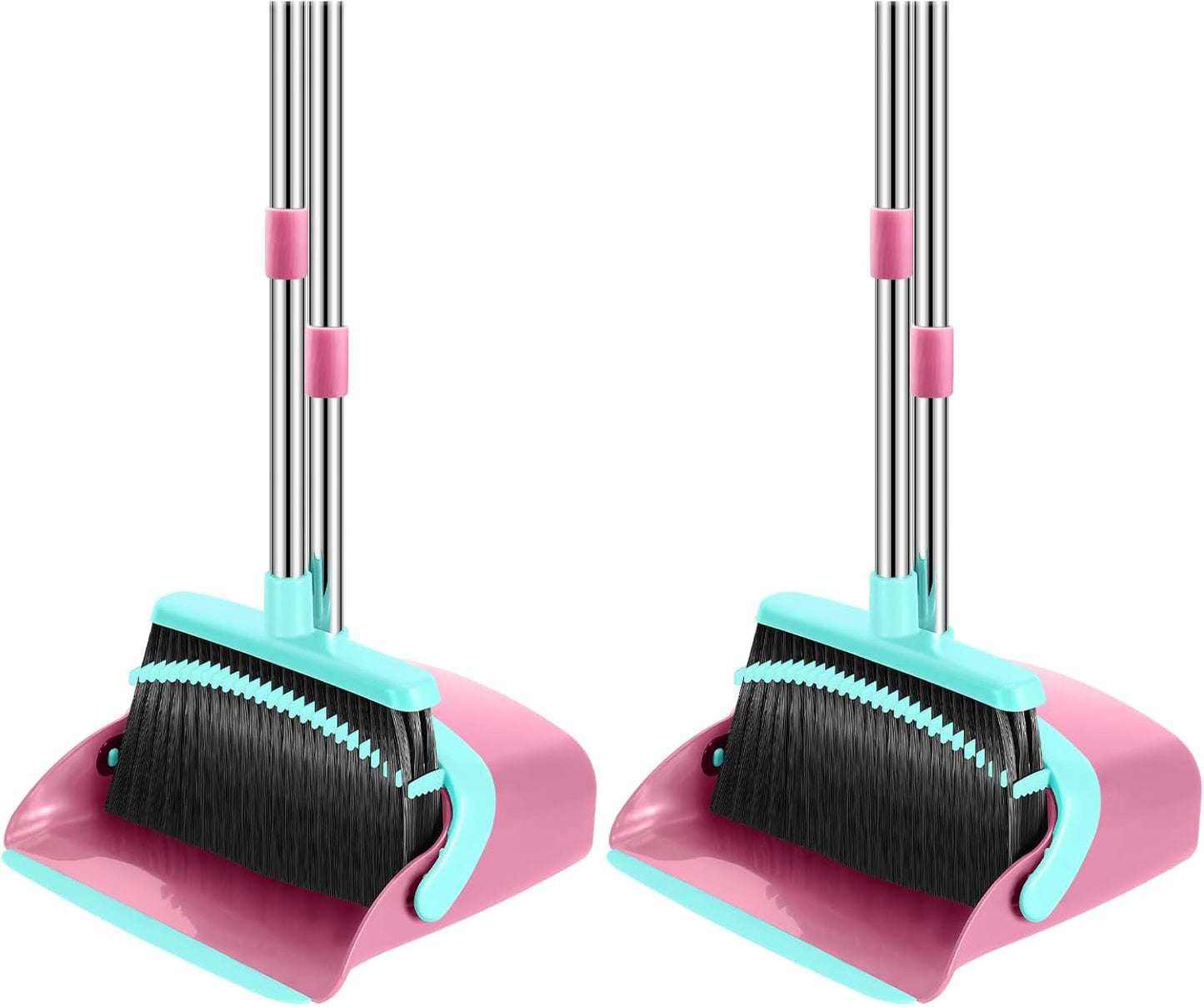 Broom and Dustpan Set, 52-in Long Adjustable Handle Broom Dustpan Combo with Dust pan Teeth to