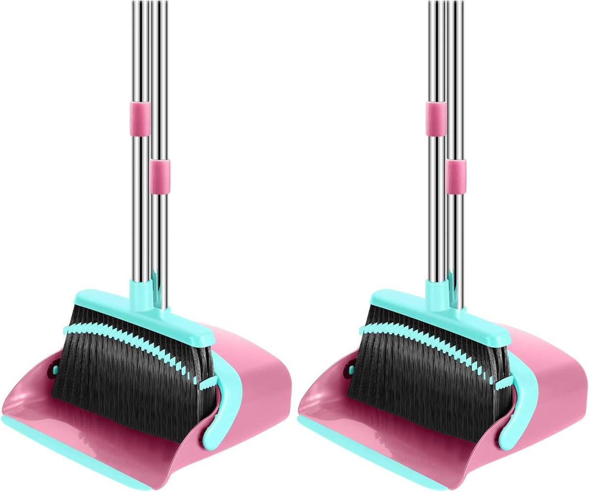 Broom and Dustpan Set, 52-in Long Adjustable Handle Broom Dustpan Combo with Dust pan Teeth to