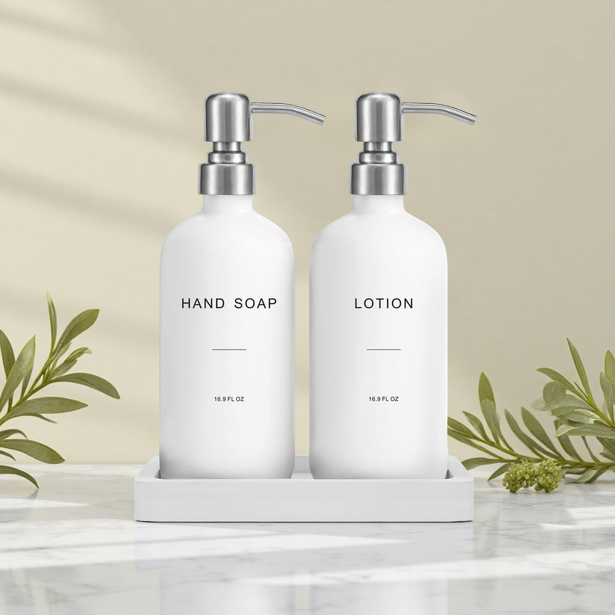 White Soap Dispenser Bathroom Set, Hand and Lotion Dispenser with Pump, Perfect for Bathroom