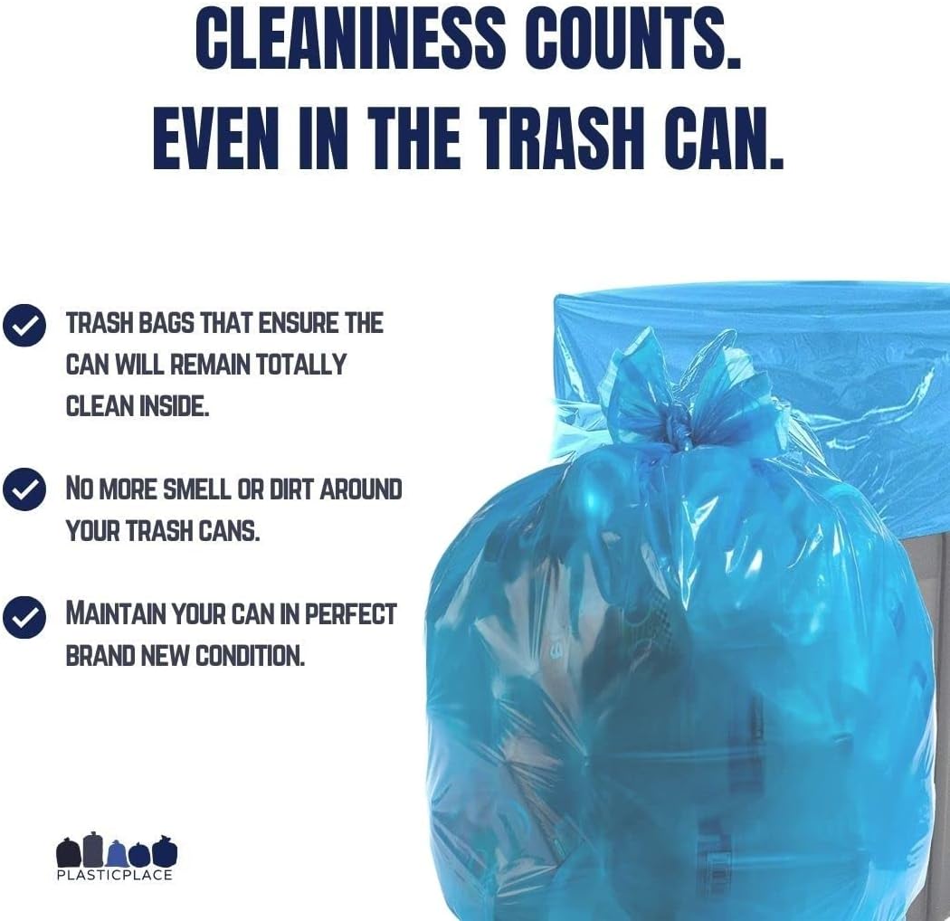 Plasticplace 64-65 Gallon Recycling Trash Bags For Toter │1.5 Mil │ Blue Heavy Duty Garbage Can