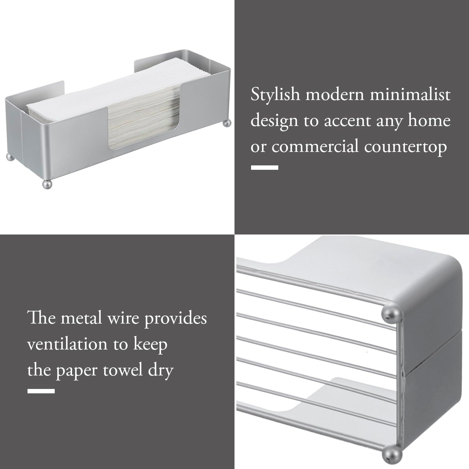 MyGift Metal Tabletop Folded Hand Towel Holder, Modern Silver Tone Commercial Countertop Tissue