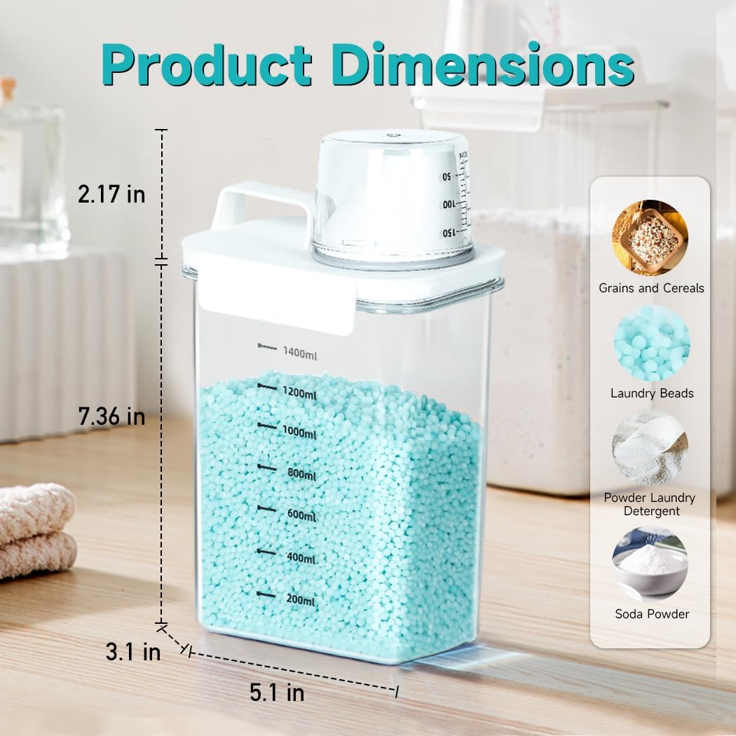 Tokokimo 2 Packs Laundry Powder Container, Laundry Detergent Dispenser with Lids, Laundry Scent