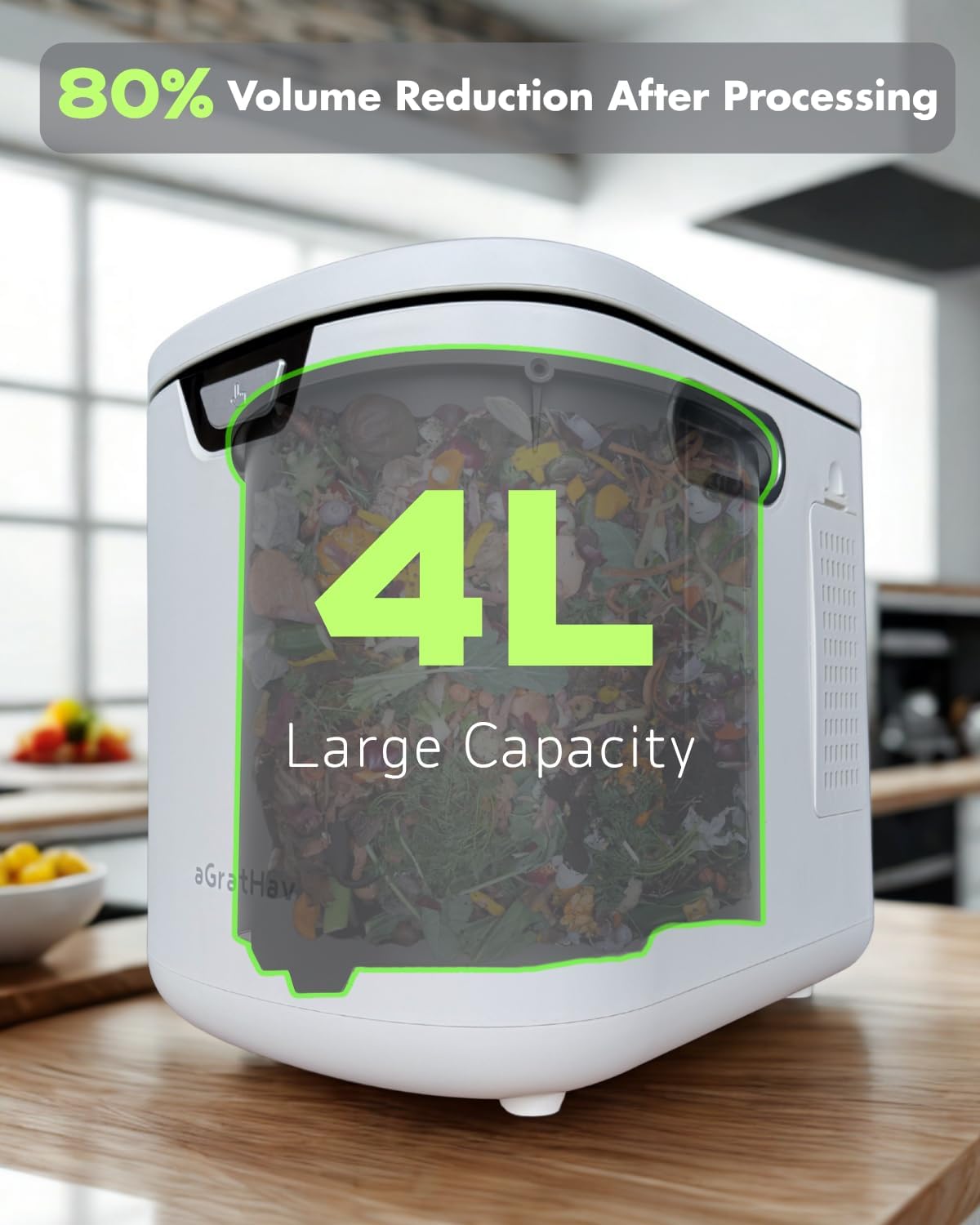Electric Composter for Kitchen, Compost Bin - 4L Large Capacity, 3 Processing Modes, 3 Capacity